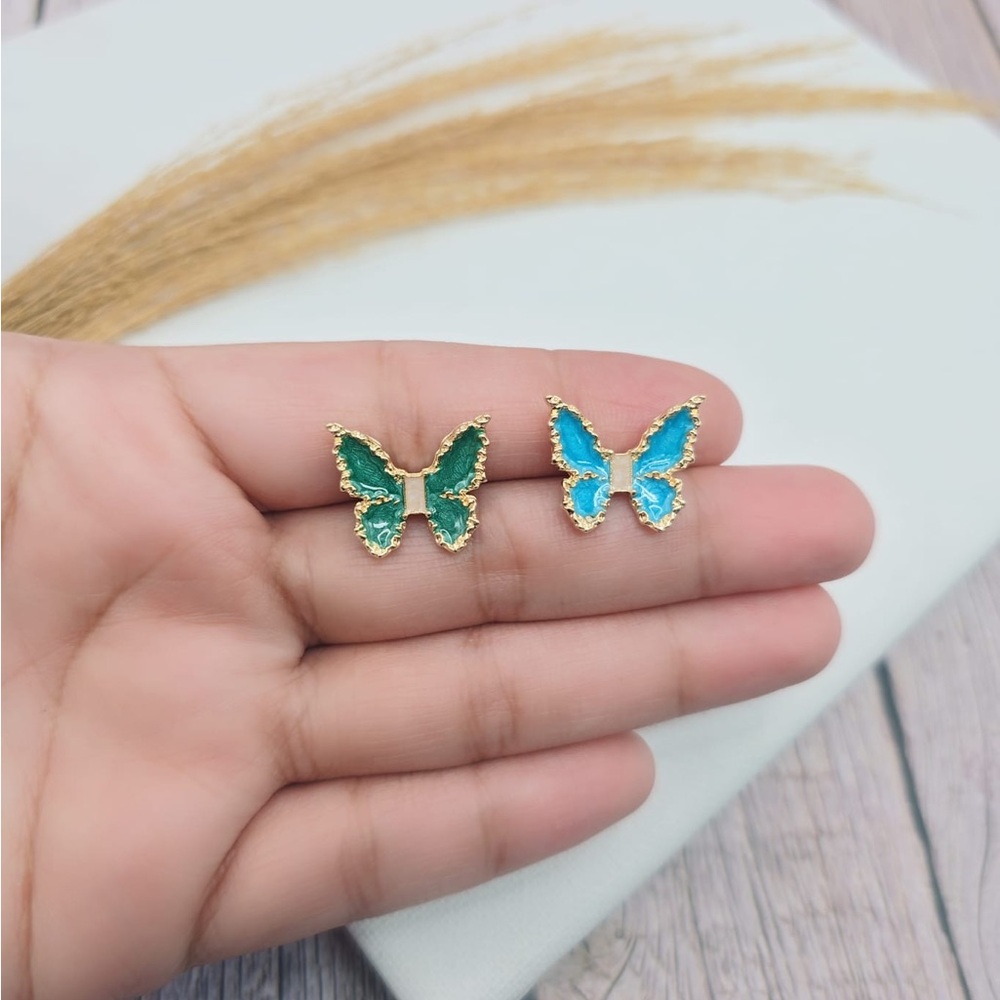 Butterfly Stud Earrings in Green and Blue